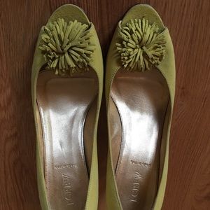 J Crew greenish yellow suede heels, made in Italy